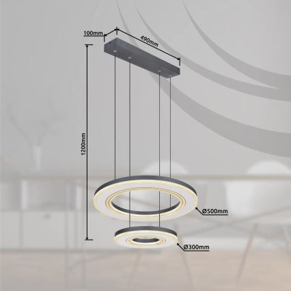 Globo - Lampadario a sospensione con filo LED dimmerabile LED/50W/230V 2700-6000K diametro 50 cm nero + telecomando