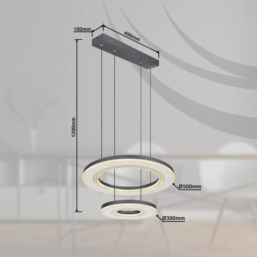 Globo - Lampadario a sospensione con filo LED dimmerabile LED/50W/230V 2700-6000K diametro 50 cm nero + telecomando
