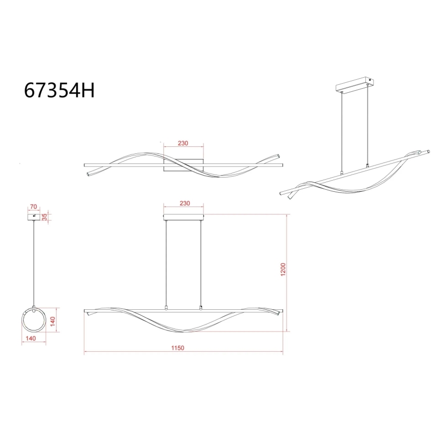 Globo - Lampadario LED a sospensione con cavo, 30W/230V, 3000K