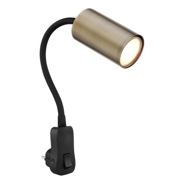 Globo - Faretto a parete con presa di corrente 1xGU10/25W/230V nero/ottone