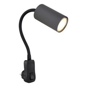Globo - Faretto a parete con presa di corrente 1xGU10/35W/230V nero