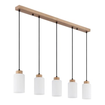 Globo - Lampadario a sospensione con cavo 5xE27/60W/230V rovere/bianco