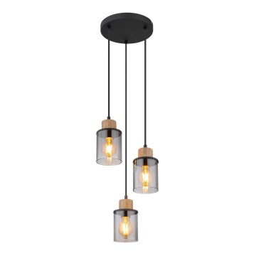 Globo - Lampadario a sospensione con filo 3xE27/15W/230V diametro 27 cm quercia