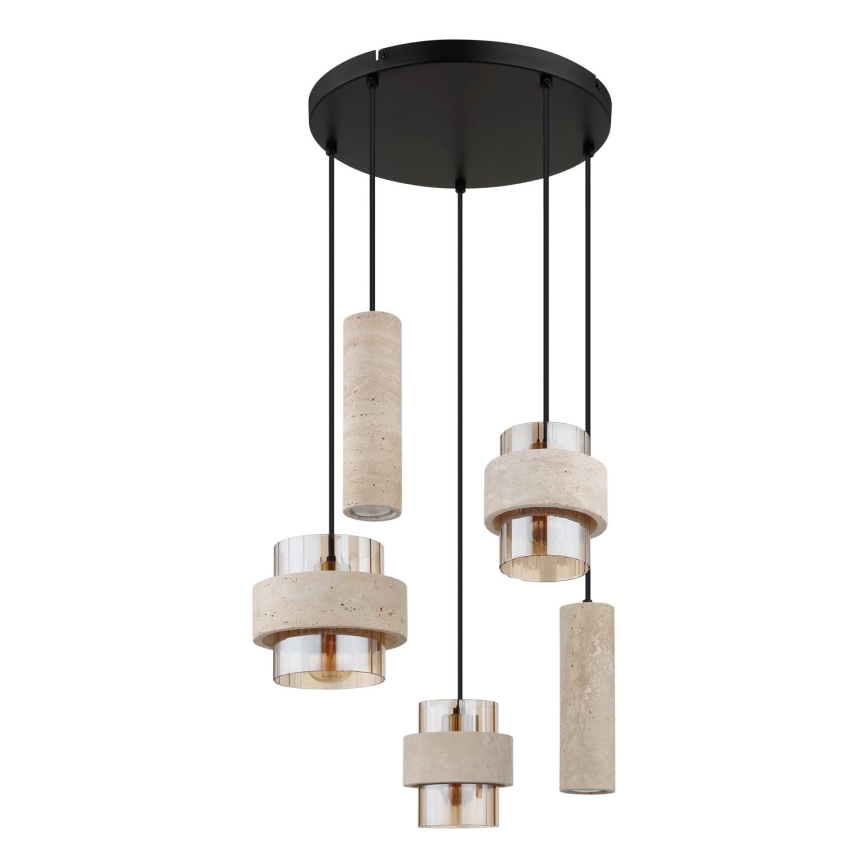 Globo - Lampadario sospeso con cavo 3xE27/40W/230V + 2xGU10/10W travertino