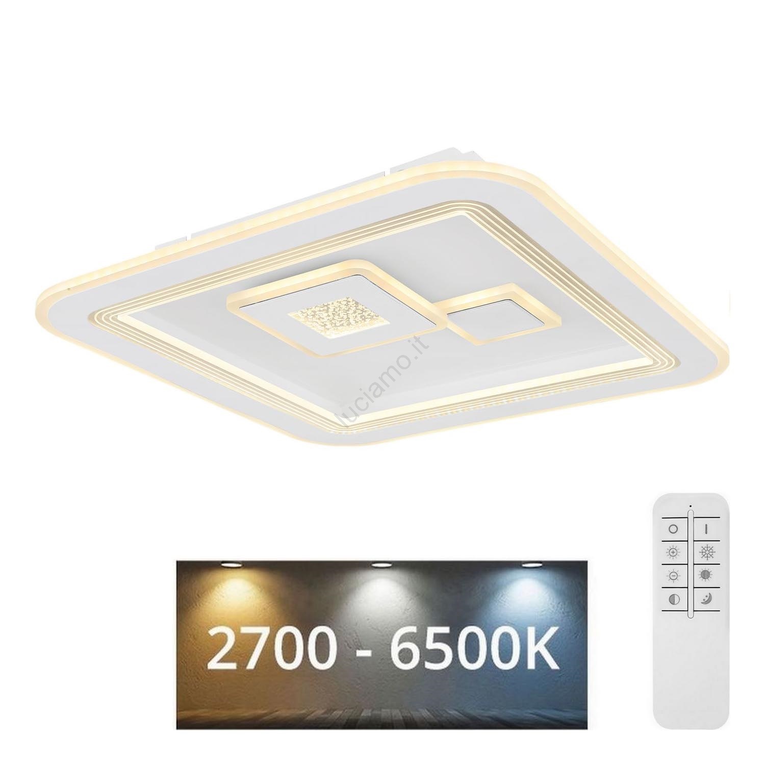 Plafoniera LED Dimmerabile 40W Con Telecomando – 2700-6500K, Funzione Notte E Memoria, 50x50x5 Cm, Per Soggiorno E Camera