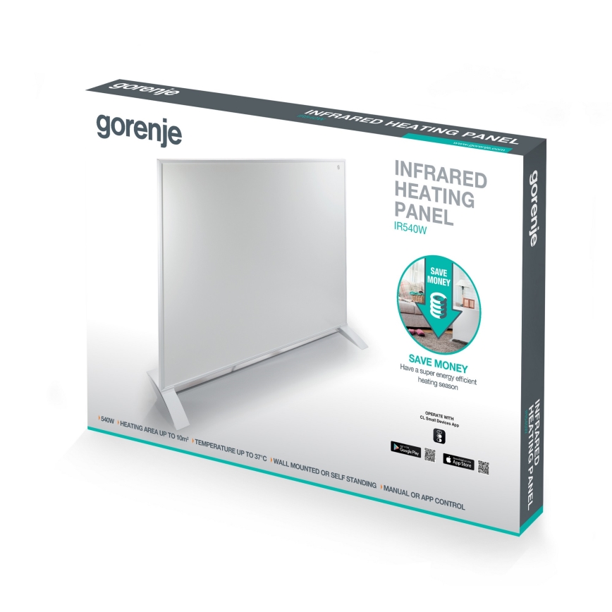 GORENJE IR540W - Pannello infrarosso elettrico smart 540W con timer, IP44, Wi-Fi, bianco
