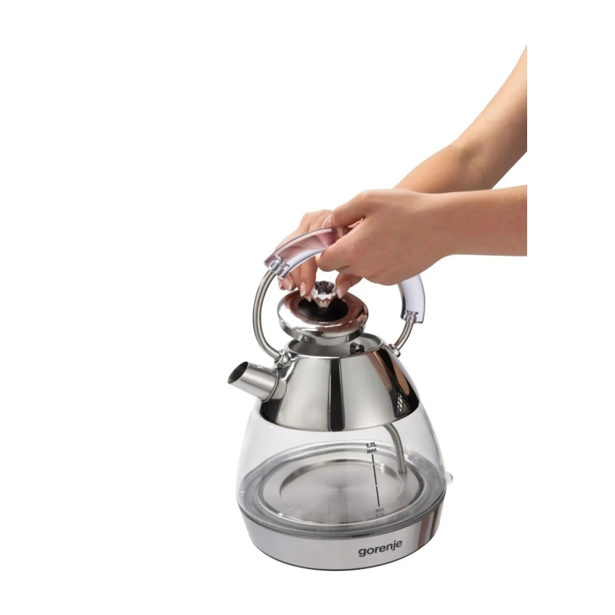 GORENJE K17GPD - Bollitore elettrico rapido 1,7 l, 2200 W/230 V, vetro/acciaio inox