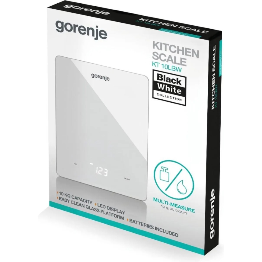 GORENJE KT10LBW - Bilancia da cucina digitale, 3x AAA, bianca