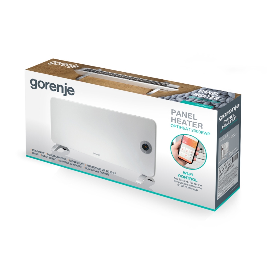 GORENJE OPTIHEAT 2000EWP - Riscaldatore/convettore elettrico intelligente 2000W IP44 Wi‑Fi bianco