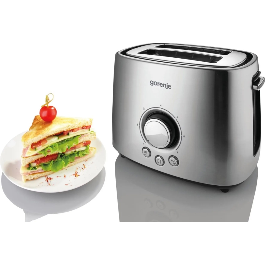 GORENJE T1000E - Tostapane a due fessure con griglia riscaldante 1000W/230V acciaio inox