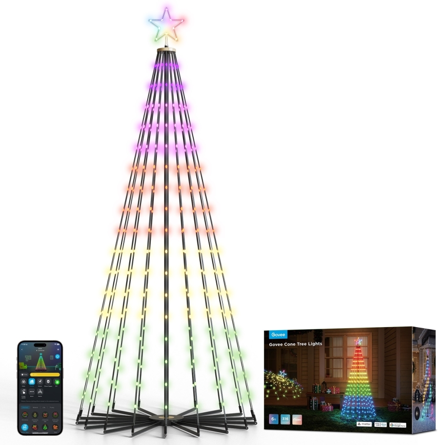 Govee - Albero di Natale a LED RGBIC con stella, 15W/230V, IP65, 1,8 m, Matter, Wi-Fi
