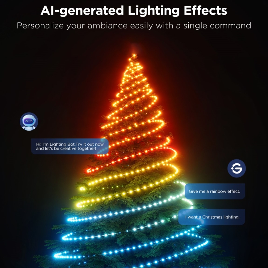 Govee - Catena natalizia a LED RGBICW per esterni 2700-6500K 20m Wi-Fi Matter IP66