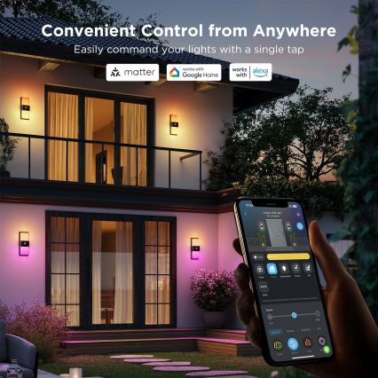 Govee - Applique da esterno LED RGBIC dimmerabile con sensore MATTER LED/230V IP65 2700-6500K Wi-Fi