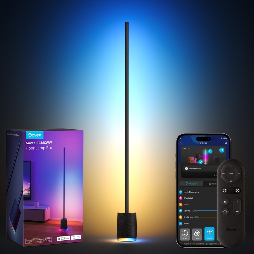 Govee - Lampada da terra dimmerabile a LED con altoparlante Pro RGBICWW 2200-6500K Wi-Fi + telecomando