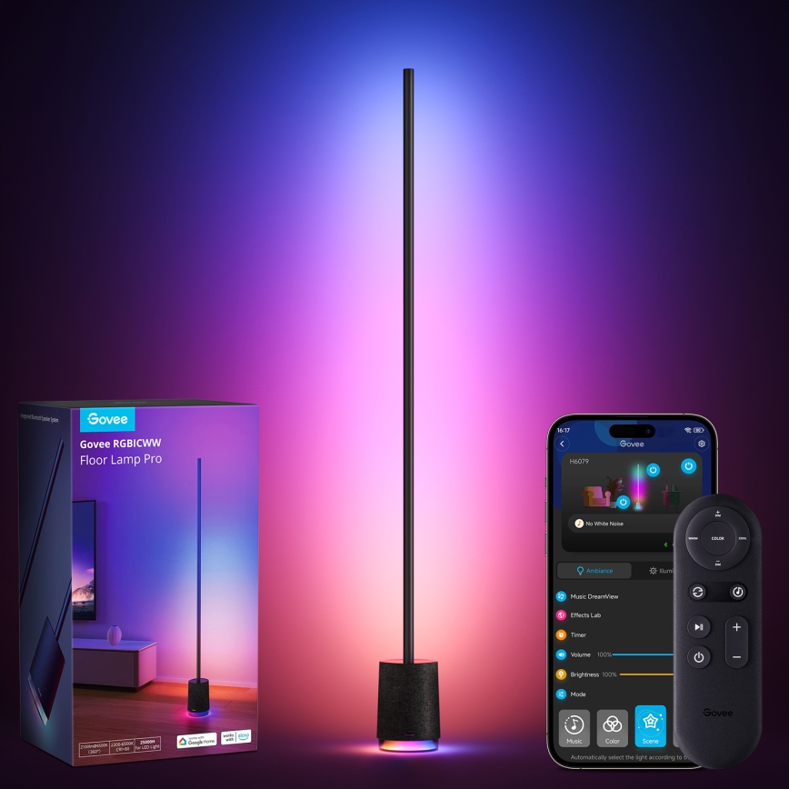 Govee - Lampada da terra dimmerabile a LED con altoparlante Pro RGBICWW 2200-6500K Wi-Fi + telecomando