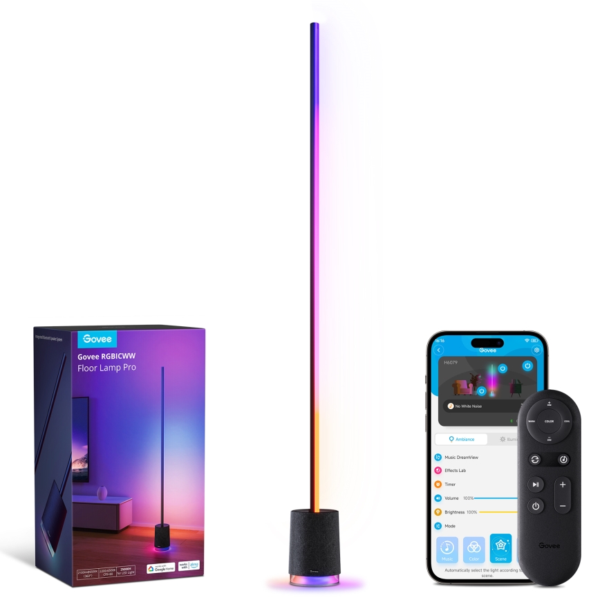 Govee - Lampada da terra dimmerabile a LED con altoparlante Pro RGBICWW 2200-6500K Wi-Fi + telecomando