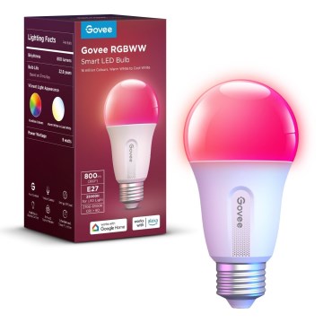 Govee - Lampadina LED RGBWW dimmerabile Smart MATTER E27/9W/230V 2700-6500K Wi-Fi