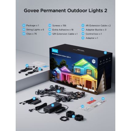 Govee - LED RGBIC Faretti a stringa 30m Wi-Fi Matter IP67