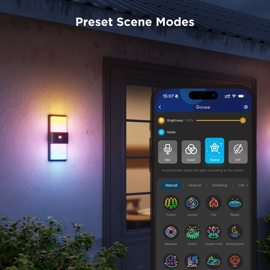 Govee - Lampada da parete per esterni dimmerabile LED RGBIC con sensore LED/230V IP65 2700-6500K Wi-Fi