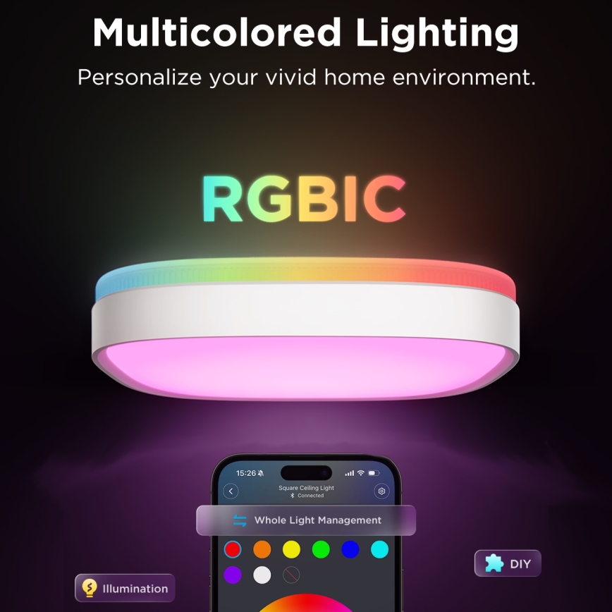 Govee - LED RGBIC Plafoniera con dimmer LED/24W/230V 2700-6500K Wi-Fi