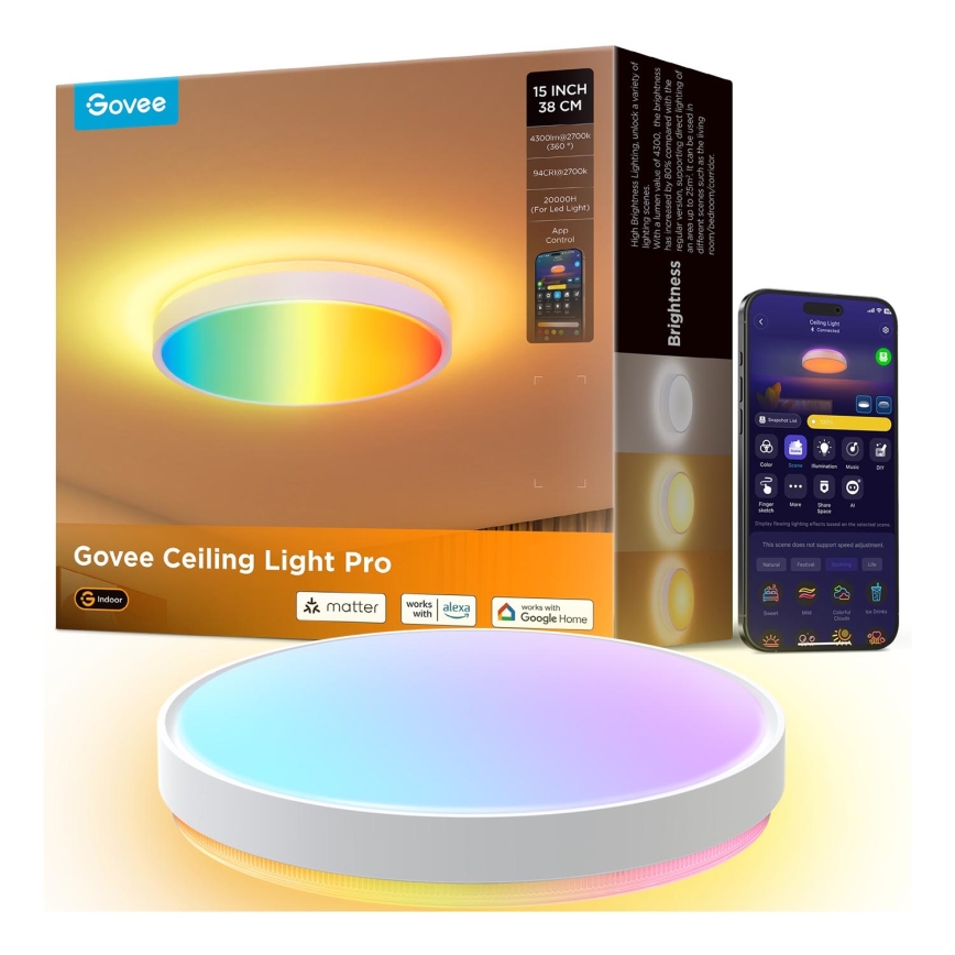 Govee - LED RGBIC Plafoniera con dimmer LED/49W/230V 2700-6500K Wi-Fi