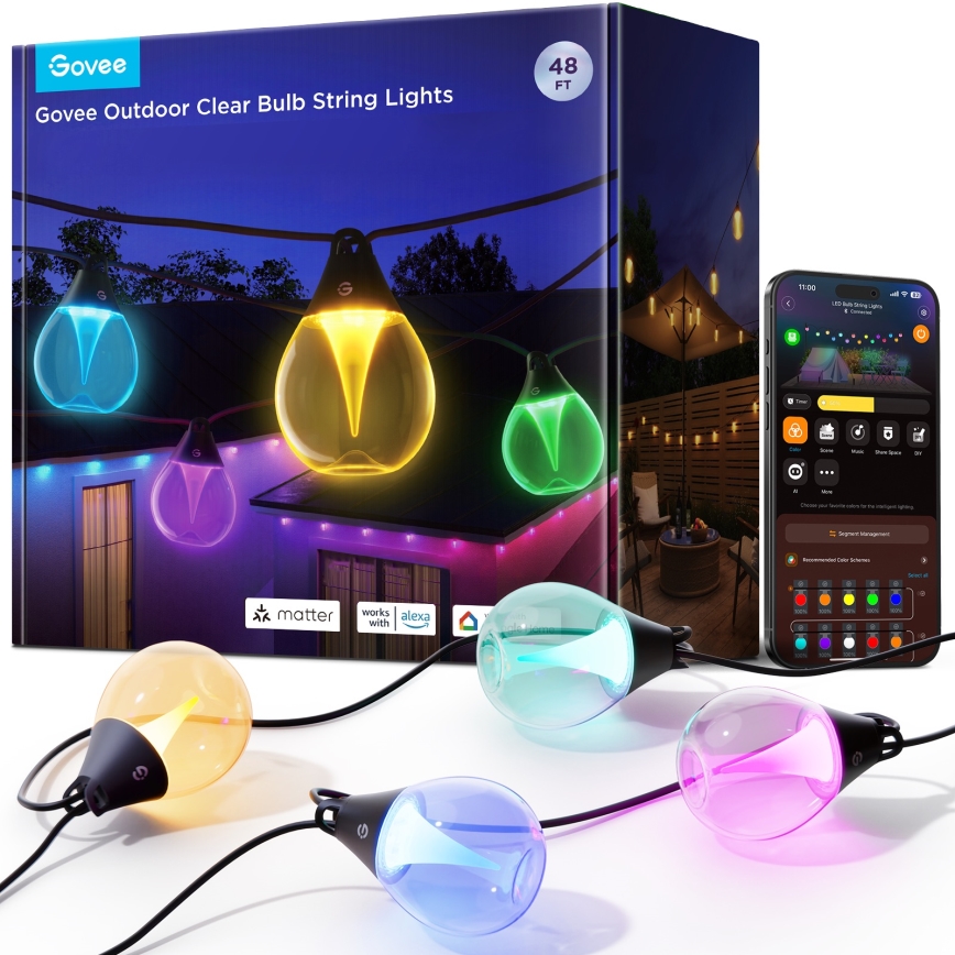 Govee-LED RGBICW Catena decorativa per esterni dimmerabile LED/24W/230V IP67 2700-6500K Wi-Fi