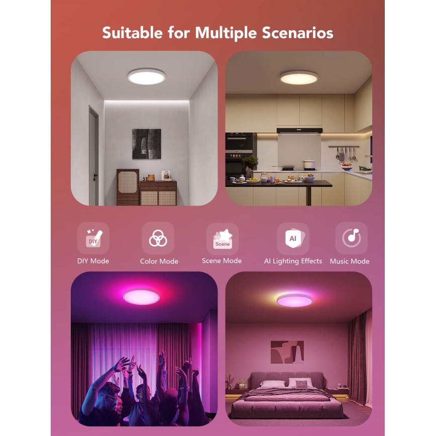 Govee - Plafoniera LED RGBICWW dimmerabile LED/29W/230V Ø 30 cm finitura opaca Wi-Fi