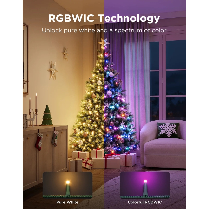 Govee - LED RGBWIC Catena di luci natalizie per esterni 2700-6500K 30m Wi-Fi Matter IP65