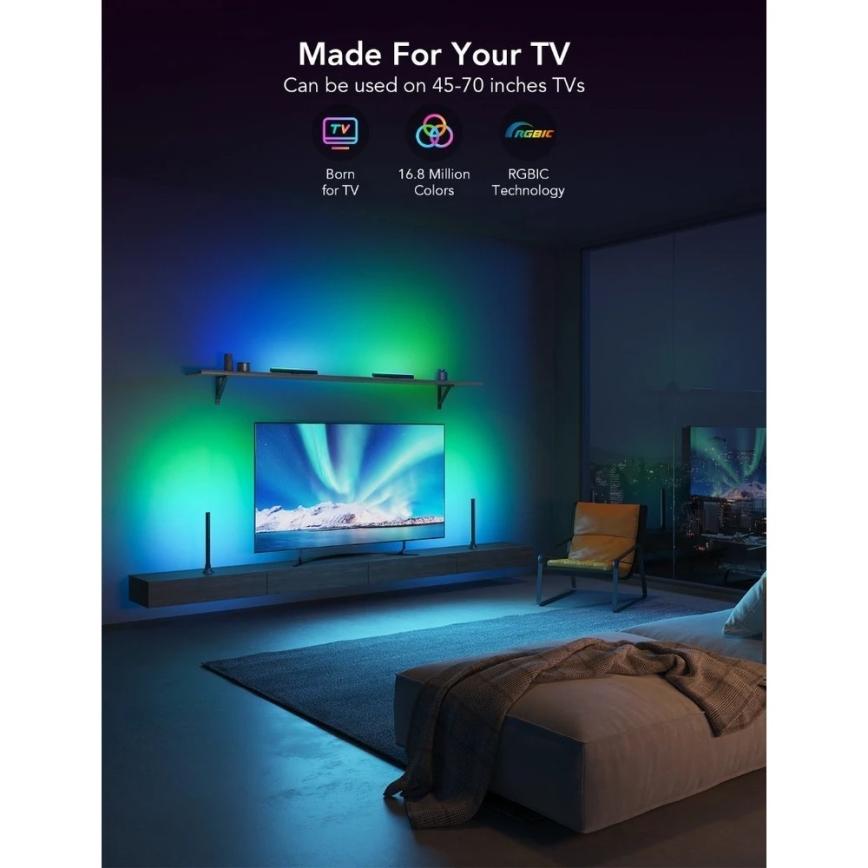 Govee - Pannello LED SMART RGBIC 38 cm per TV 43-75 - 2 pezzi Wi-Fi
