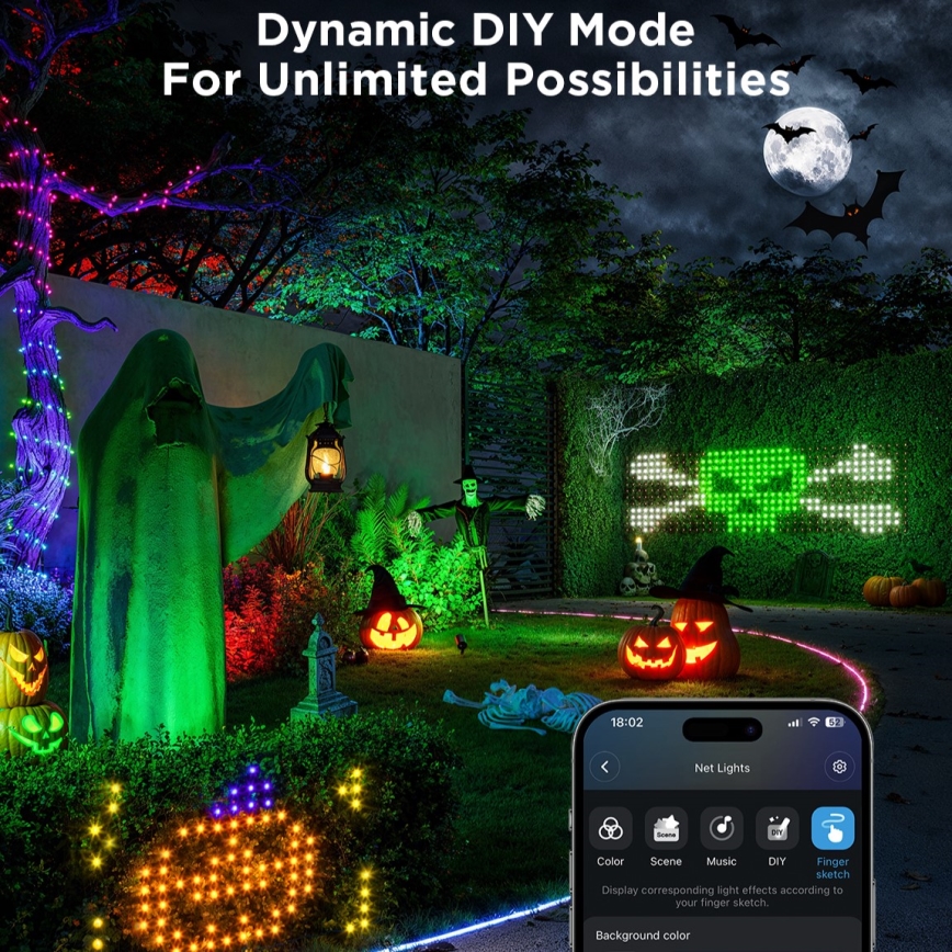 Govee - Rete luminosa LED RGBIC per esterni 143x85cm Wi-Fi Matter IP65