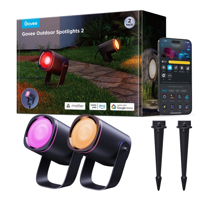 Govee - SET 2x LED RGBWW Proiettore dimmerabile LED/12W/230V IP67 2700-6500K Wi-Fi