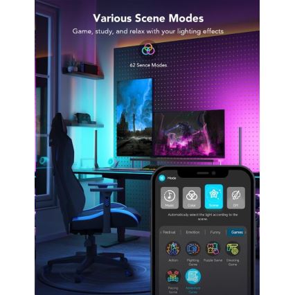 Govee - Set da 2 pannelli Smart Gaming Wi-Fi LED RGBIC + Smart Dual nero + telecomando