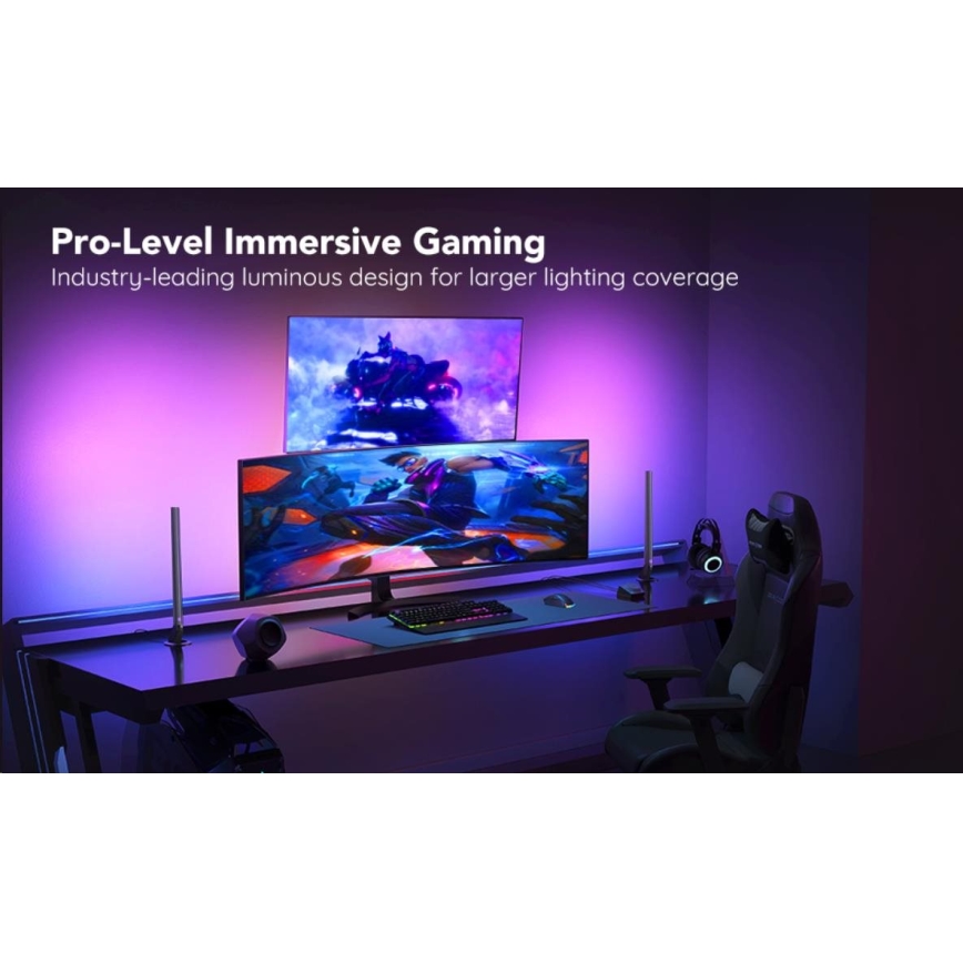 Govee - Set da 2 pannelli Smart Gaming Wi-Fi LED RGBIC + Smart Dual nero + telecomando