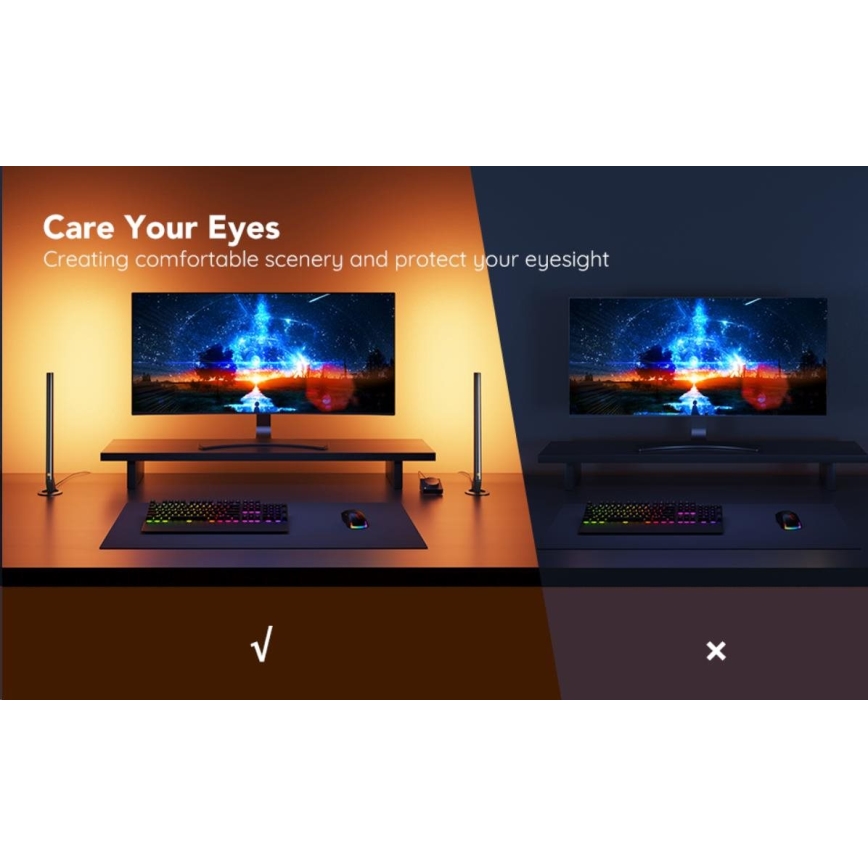 Govee - Set da 2 pannelli Smart Gaming Wi-Fi LED RGBIC + Smart Dual nero + telecomando