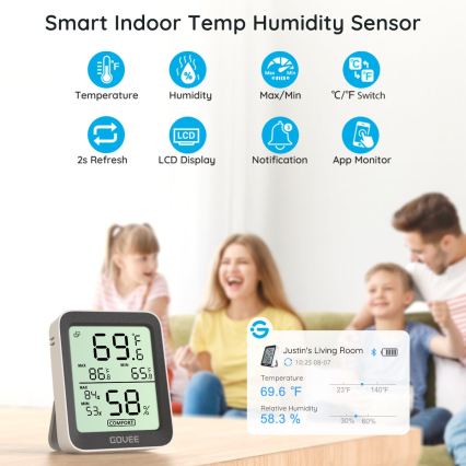 Govee - Termometro e igrometro con display, 2x batterie AAA