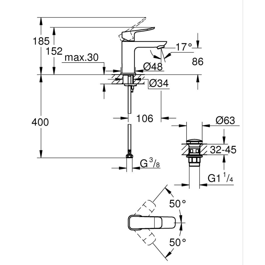GROHE 1018570000 - Miscelatore per lavabo DICE S cromo lucido