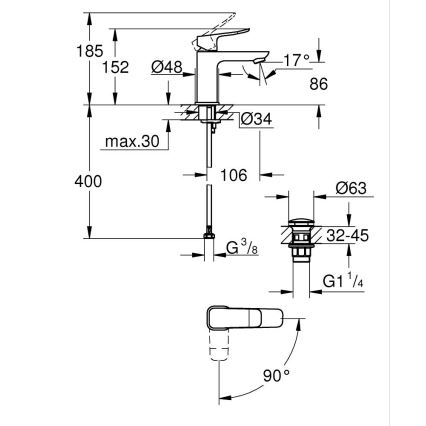 GROHE 1018610000 - Miscelatore per lavabo DICE S cromo lucido