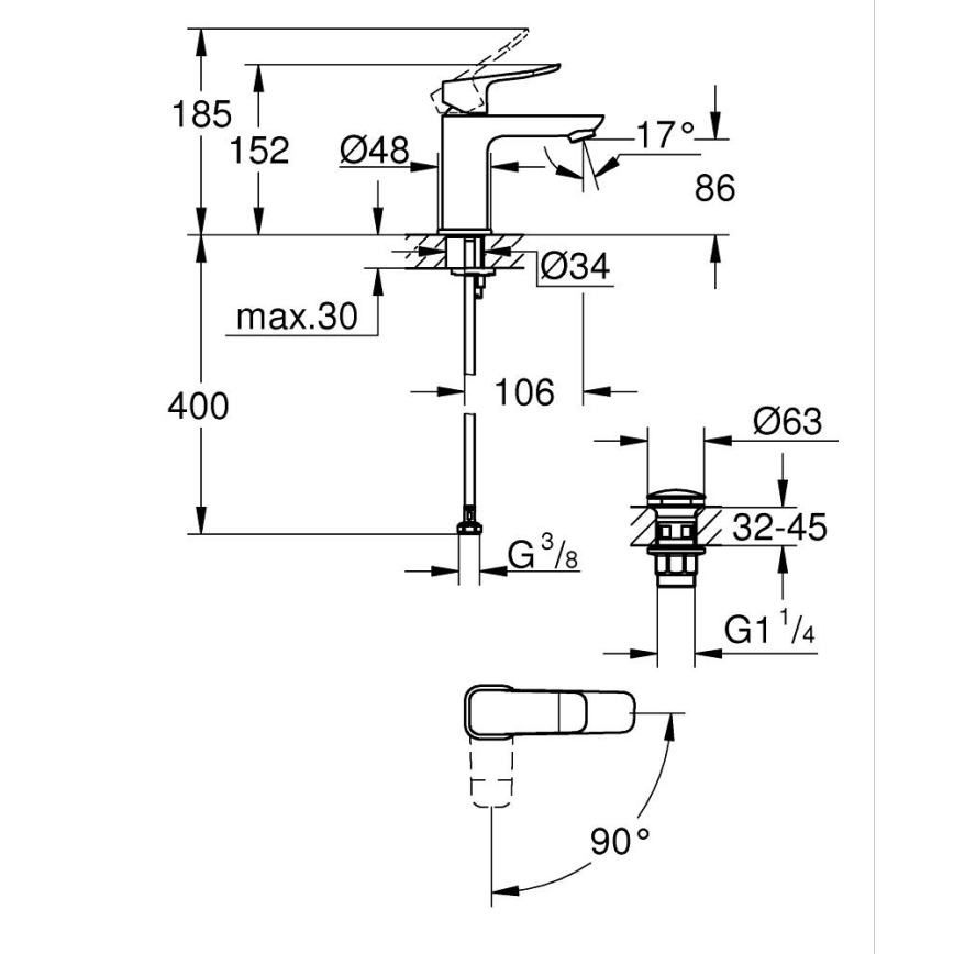 GROHE 1018612430 - Miscelatore per lavabo DICE S nero