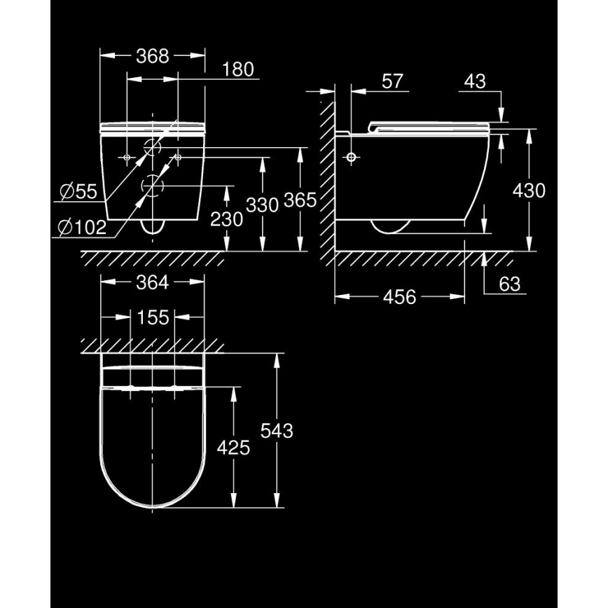 GROHE 103848SH00 - WC a parete START ROUND CERAMIC 368 × 543 mm durable bianco