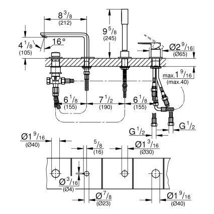 GROHE 19577001 - Set miscelatore vasca a quattro fori LINEARE, cromo lucido