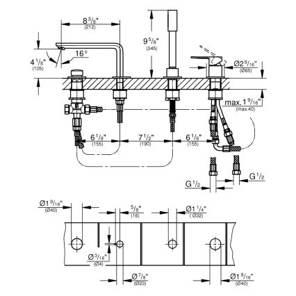 GROHE 19577001 - Set miscelatore vasca a quattro fori LINEARE, cromo lucido