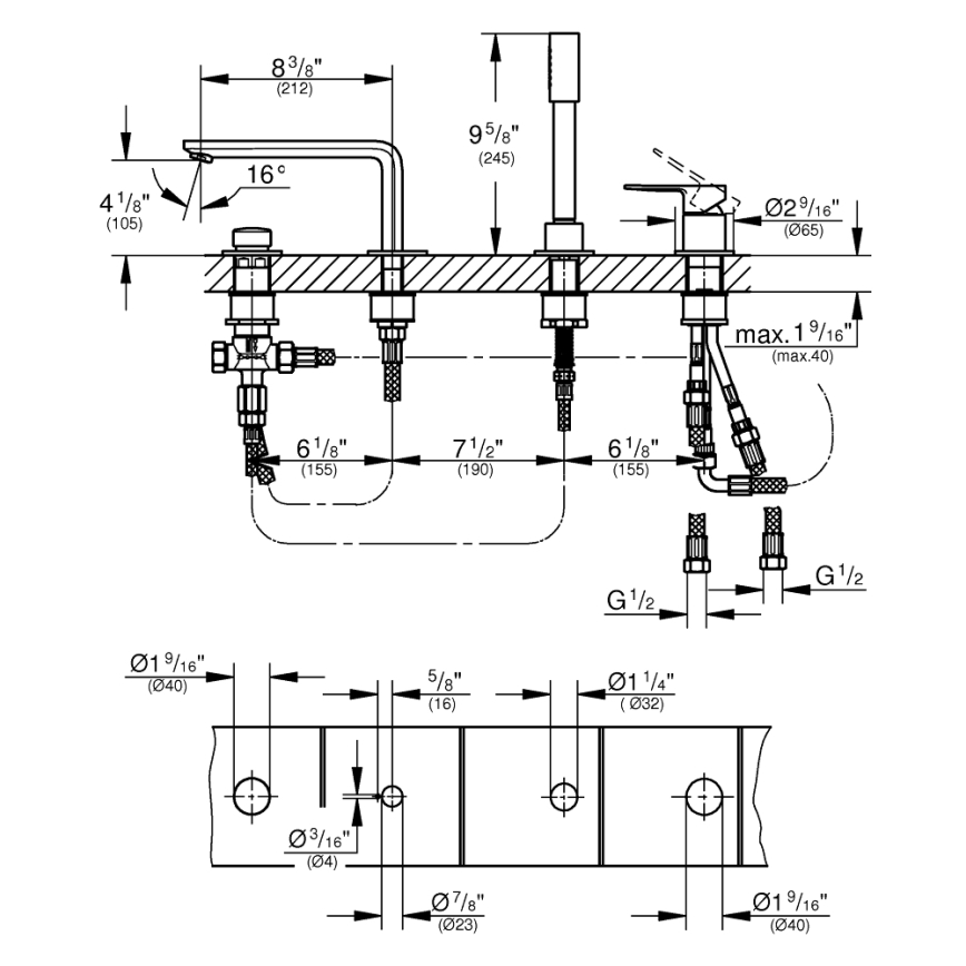 GROHE 19577001 - Set miscelatore vasca a quattro fori LINEARE, cromo lucido