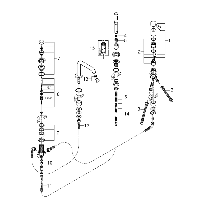 GROHE 19578DC1 - Set miscelatore vasca a quattro fori ESSENCE, acciaio inossidabile