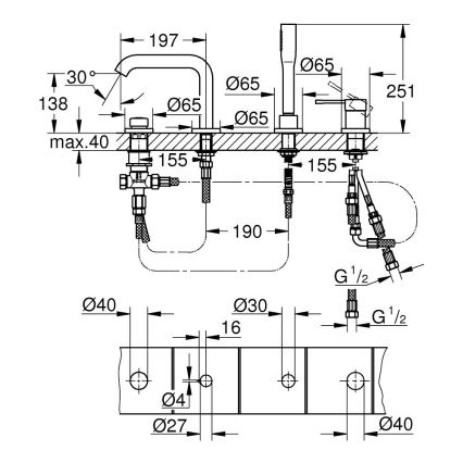 GROHE 19578DL1 - Miscelatore per vasca a quattro fori ESSENCE finitura rame