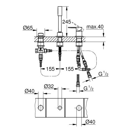 GROHE 19965001 - Miscelatore per vasca a tre fori LINEARE, cromo lucido