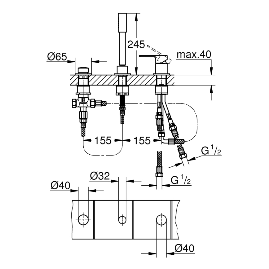 GROHE 19965001 - Miscelatore per vasca a tre fori LINEARE, cromo lucido