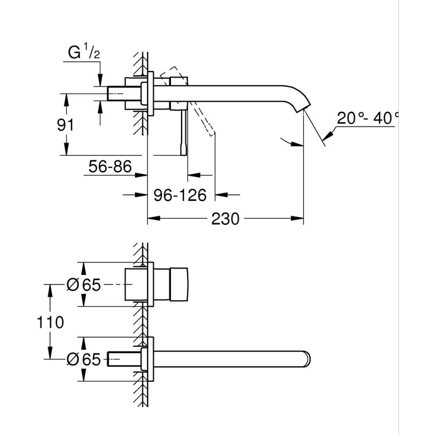 GROHE 19967DL1 - Miscelatore per lavabo a due fori ESSENCE 230 mm ramato