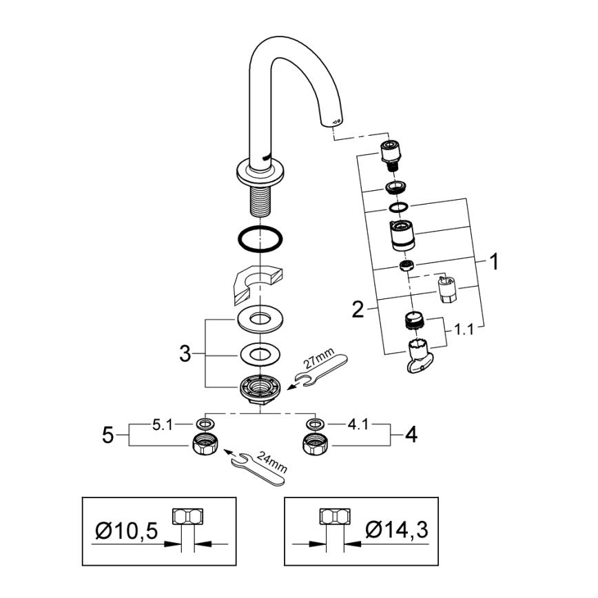 GROHE 20201000 - Rubinetto a colonna UNIVERSAL 113 mm cromo lucido
