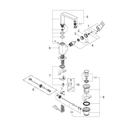 GROHE 2313500E - Miscelatore lavabo EUROCUBE, misura L, cromo lucido