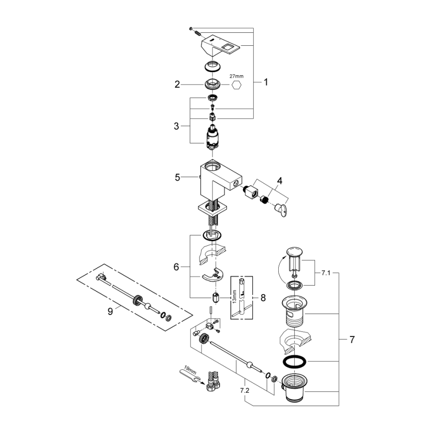 GROHE 23138000 - Miscelatore per bidet EUROCUBE, cromo lucido